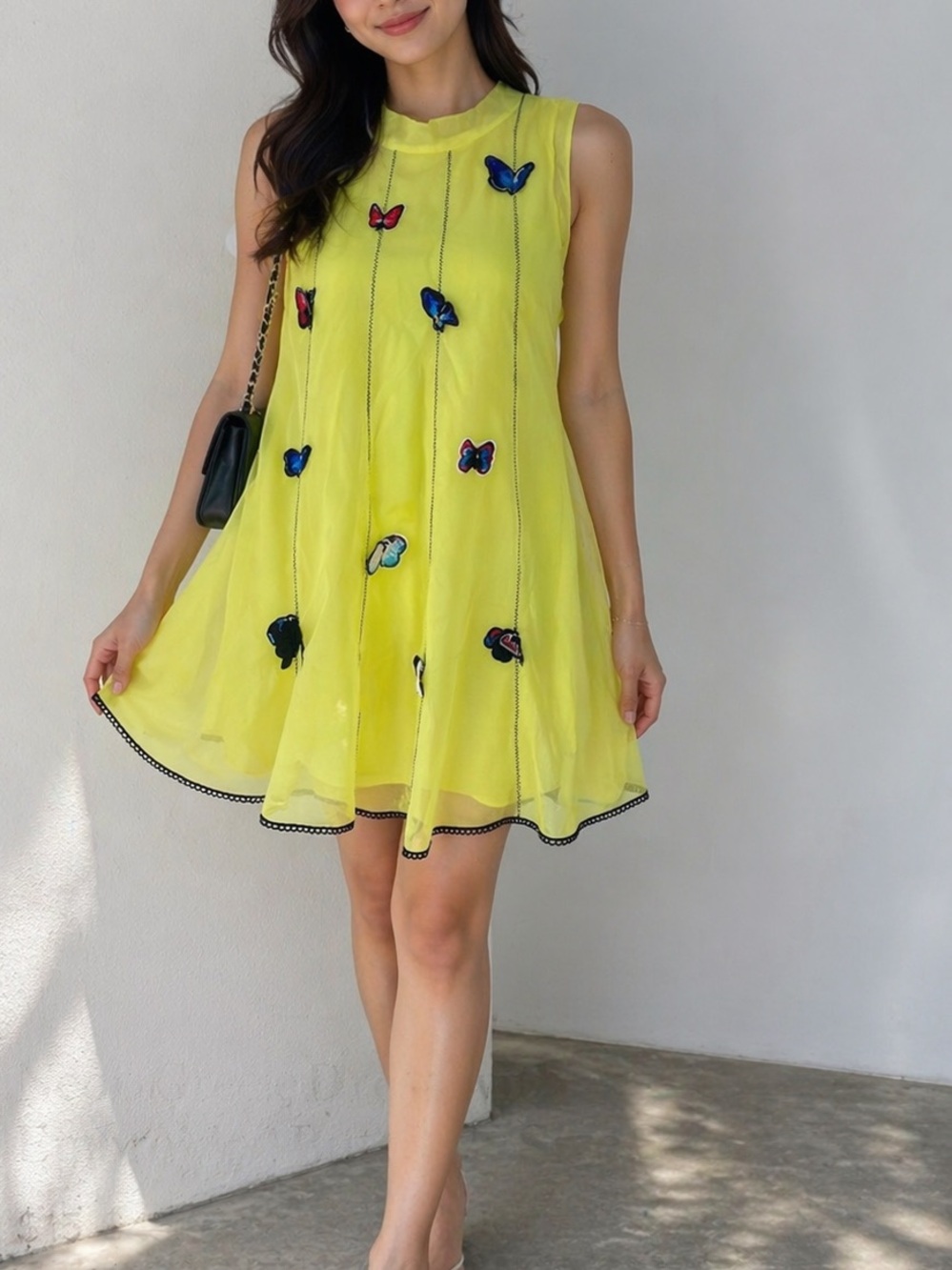 Neon Green Dress with Embroided Butterfly Size S